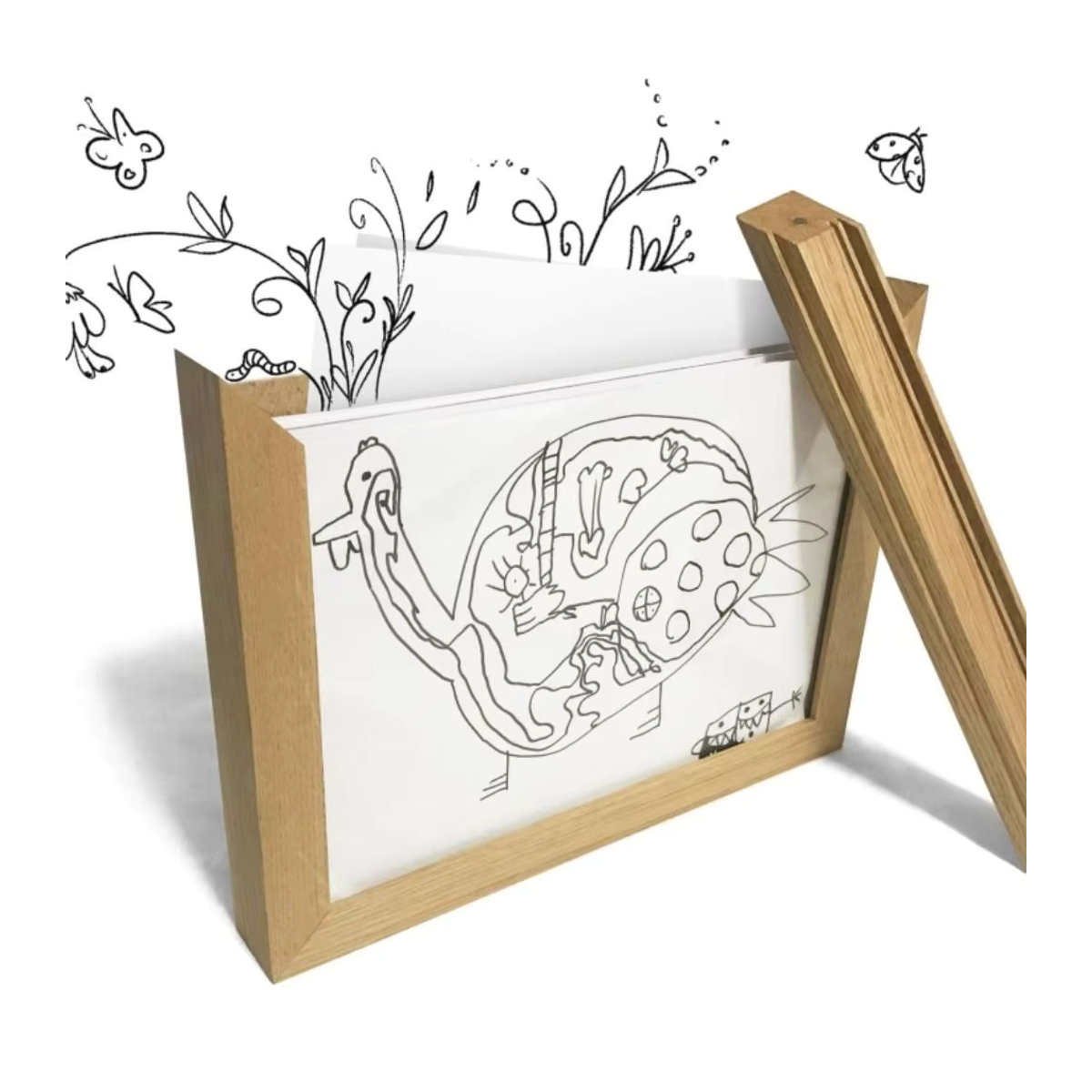 Kreativer Kunstrahmen aus Holz für Kinder in Braun, drehbar und austauschbar für Wandmontage oder Tischaufstellung - Bild 4