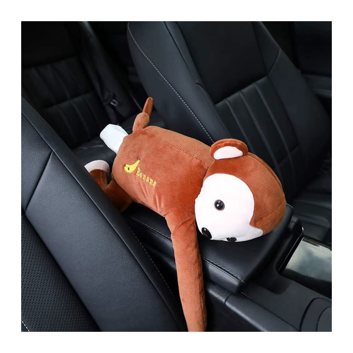 Kreativer Plüsch-Taschentuchhalter für das Auto in Form eines Cartoon-Affen, braun, hängender Papier-Organizer aus Textil - Bild 3