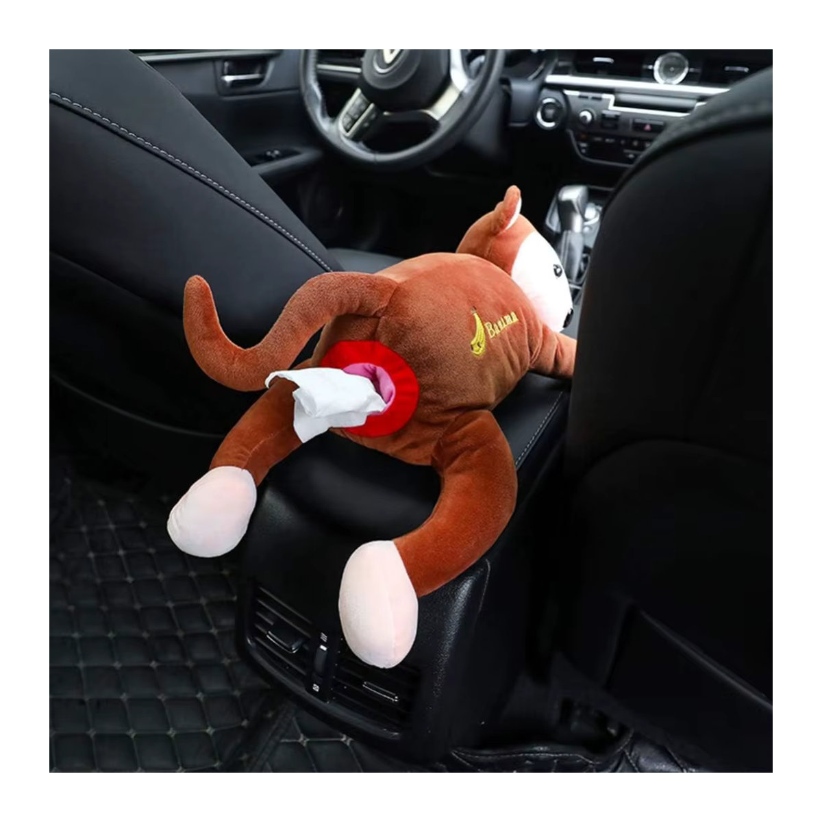 Kreativer Plüsch-Taschentuchhalter für das Auto in Form eines Cartoon-Affen, braun, hängender Papier-Organizer aus Textil - Bild 4