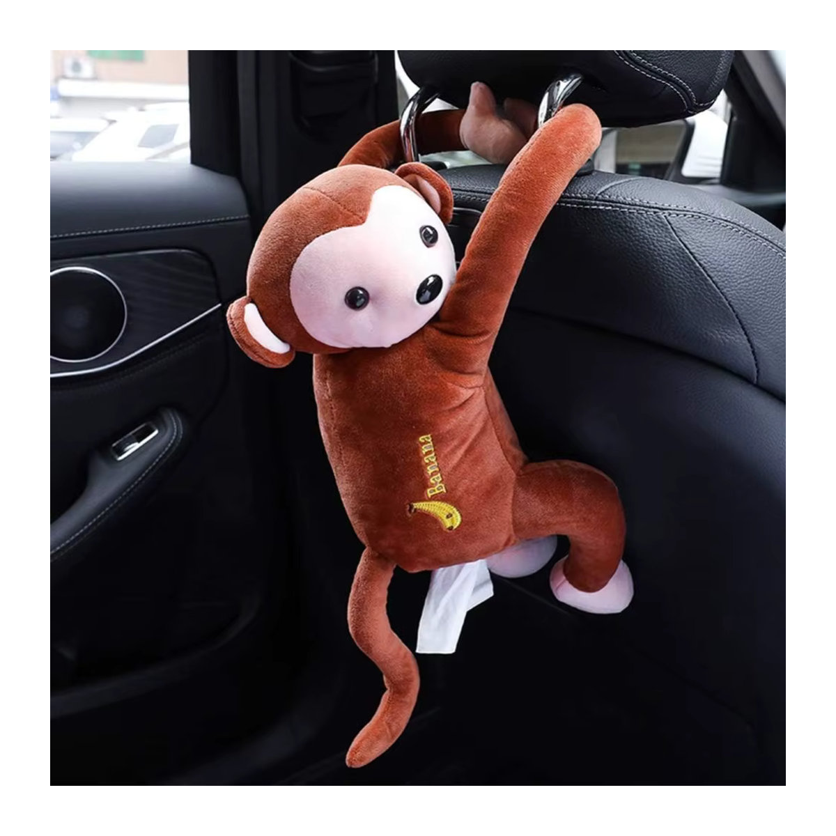 Kreativer Plüsch-Taschentuchhalter für das Auto in Form eines Cartoon-Affen, braun, hängender Papier-Organizer aus Textil - Bild 5