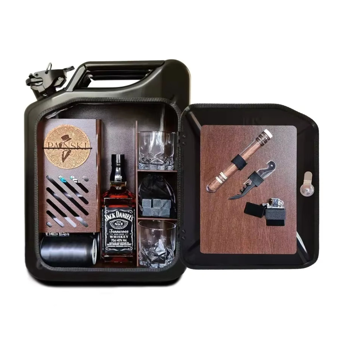 Kreativer Spirituosenschrank aus einem 20L Ölfass als Whiskey Bar Theke in Schwarz oder Rot im Industrial Design - Bild 3