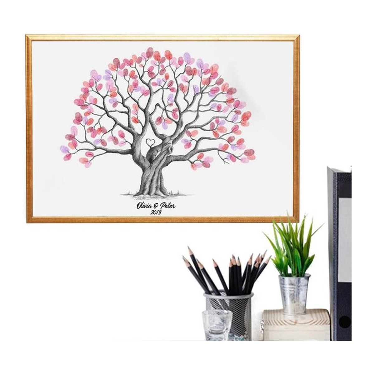 Kreatives Fingerabdruck-Baum-Gästebuch als Leinwand für deine Hochzeit in Weiß - Bild 1