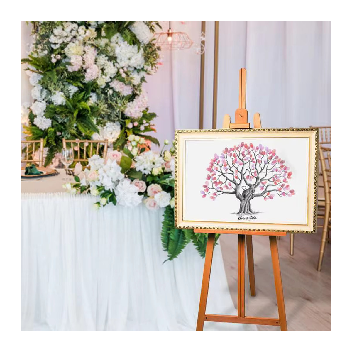Kreatives Fingerabdruck-Baum-Gästebuch als Leinwand für deine Hochzeit in Weiß - Bild 2