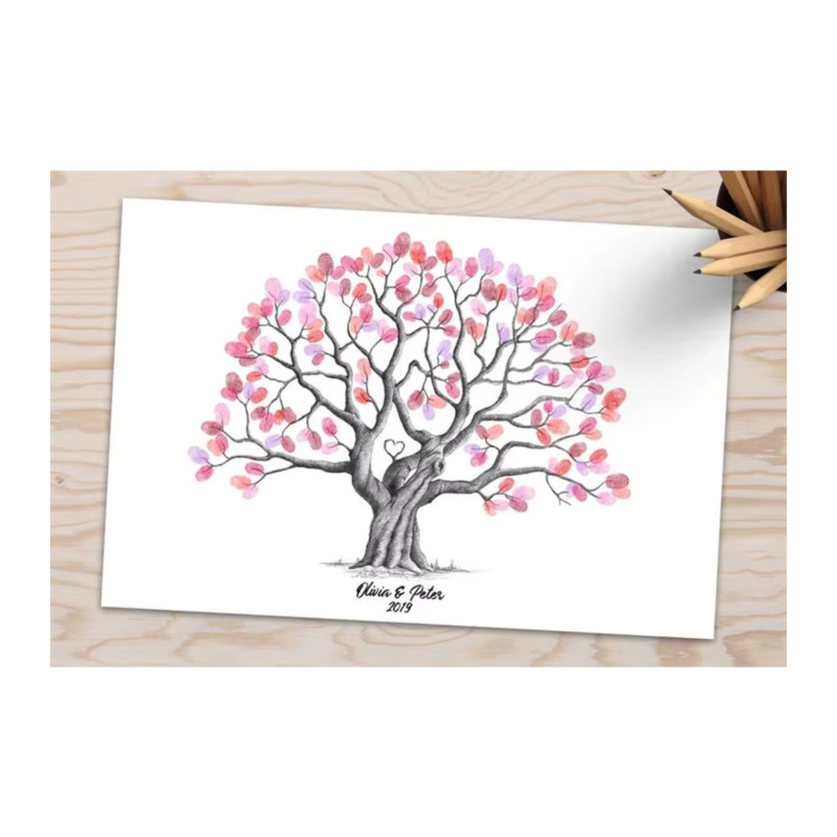 Kreatives Fingerabdruck-Baum-Gästebuch als Leinwand für deine Hochzeit in Weiß - Bild 4
