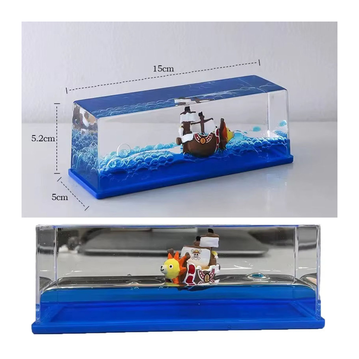 Kreatives schwimmendes Schiff in Glasflasche als maritime Dekoration in Blau - Bild 2