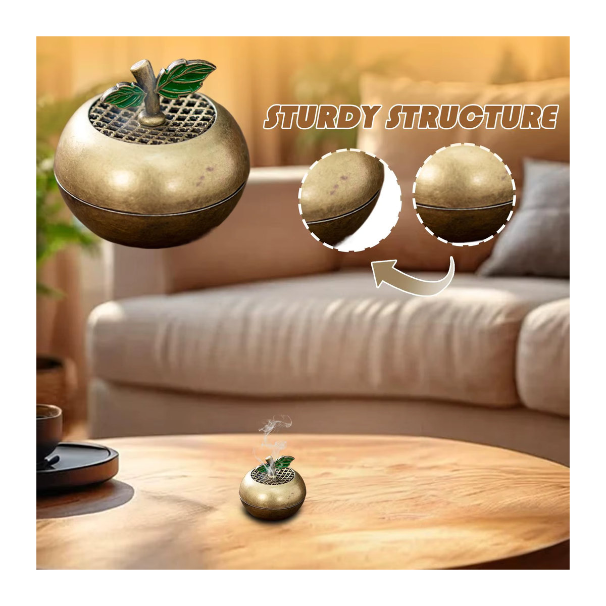 Kreatives Weihrauchgefäß in Fruchtform aus Messing in Gold für Aromatherapie und Dekoration - Bild 3