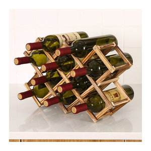 Kreatives Weinregal aus Kiefernholz in Natur, zusammenklappbares Flaschenregal im minimalistischen Design
