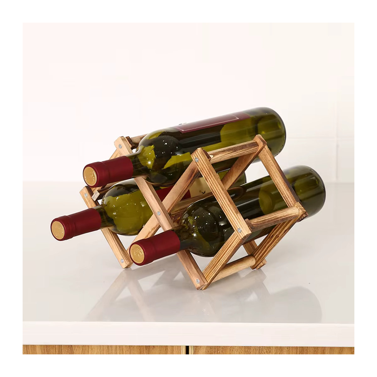 Kreatives Weinregal aus Kiefernholz in Natur, zusammenklappbares Flaschenregal im minimalistischen Design - Bild 2