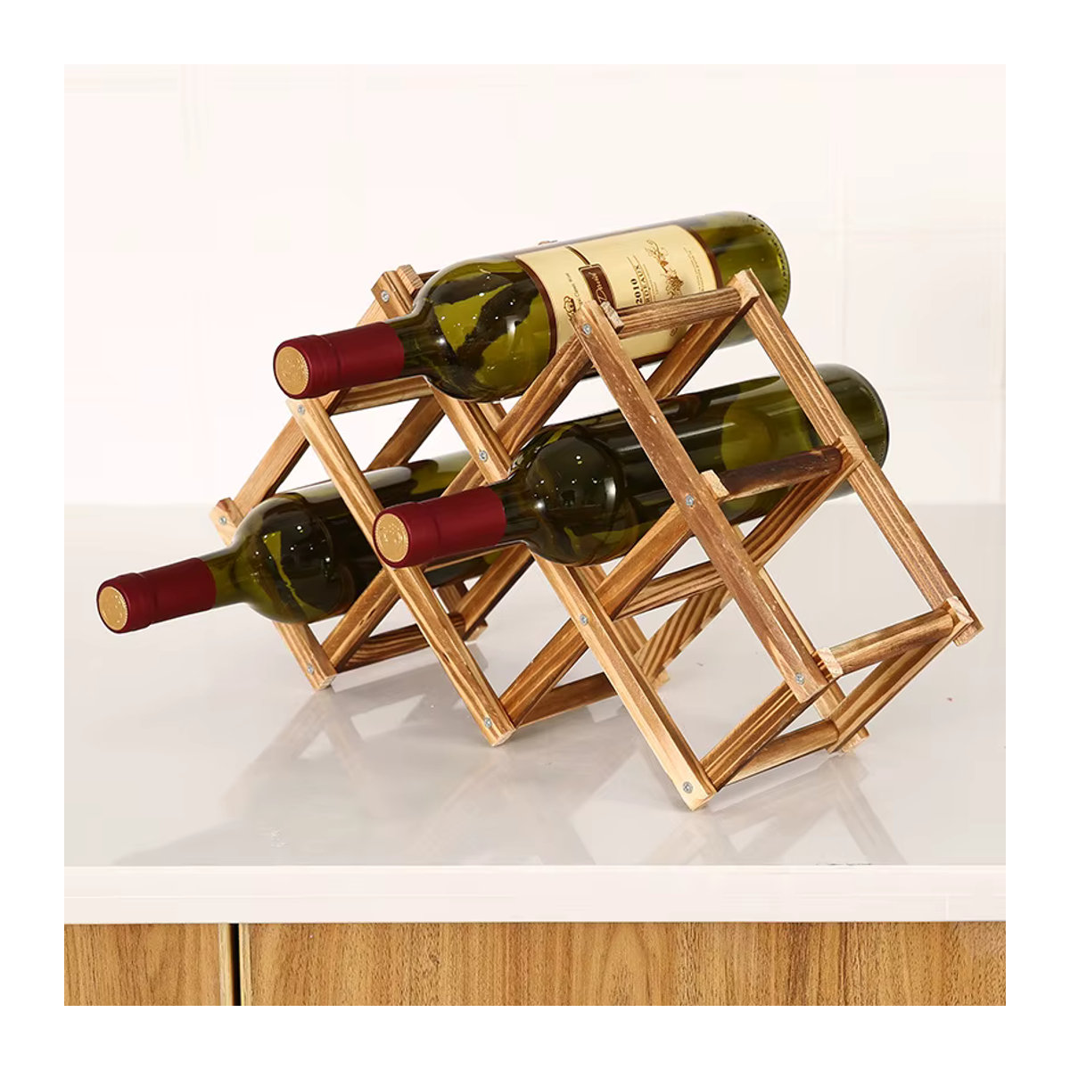 Kreatives Weinregal aus Kiefernholz in Natur, zusammenklappbares Flaschenregal im minimalistischen Design - Bild 3