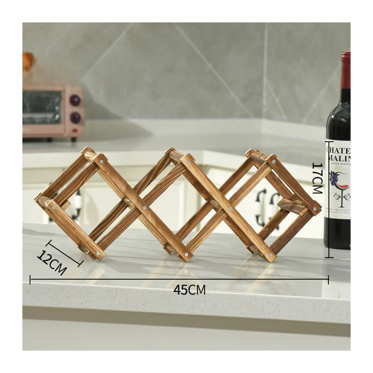 Kreatives Weinregal aus Kiefernholz in Natur, zusammenklappbares Flaschenregal im minimalistischen Design - Bild 4