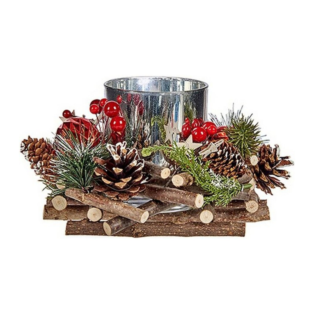 Krist+ Weihnachtskerzenhalter aus Holz und Metall in Rot, Grün und Silber, Dekoration für Weihnachten und Advent, B/T/H: 20 x 11 x 20 cm - Bild 1
