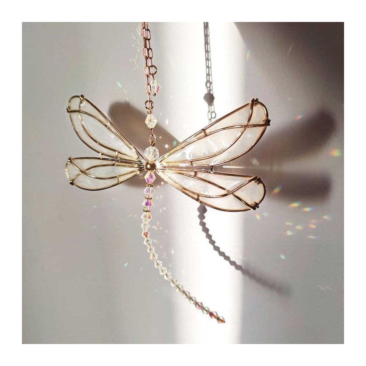 Kristall Suncatcher Schmetterling und Libelle aus Metall in Weiß als dekoratives Windspiel für Garten, Fenster oder Auto - Bild 1