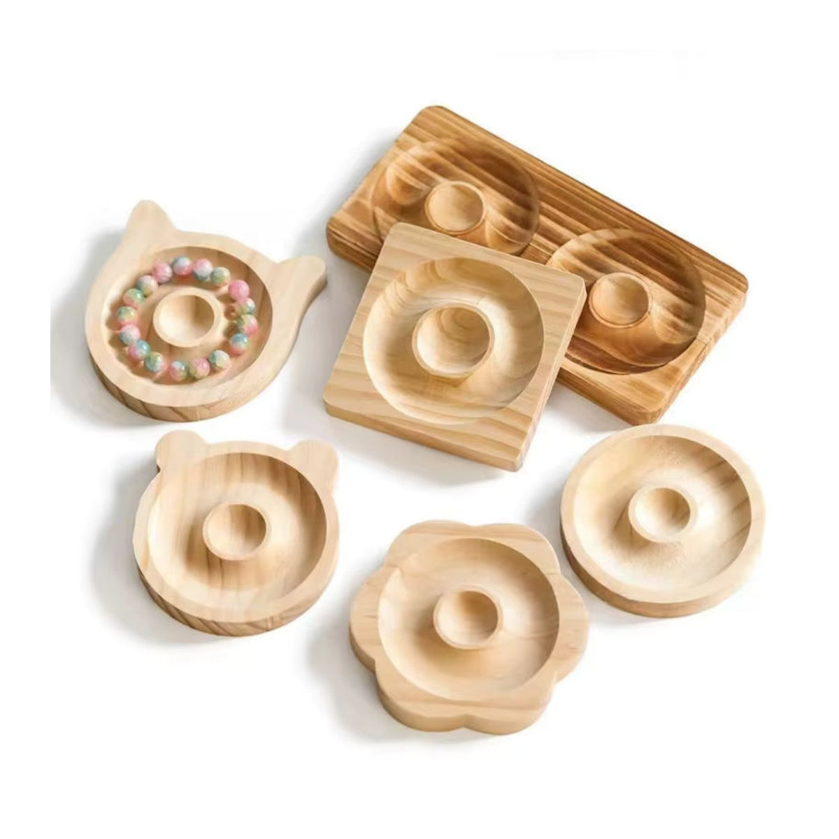 Kristallperlenplatte aus braunem Massivholz als minimalistisches Armbandtablett und Display-Rack für Schmuck und Kunsthandwerk - Bild 2