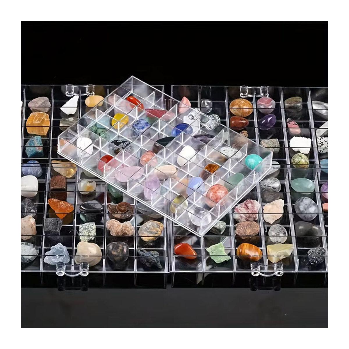 Kristallvitrine transparente Kunststoff-Aufbewahrungsbox für deine Sammlung von Natursteinen und Edelsteinen in rechteckiger Form - Bild 2