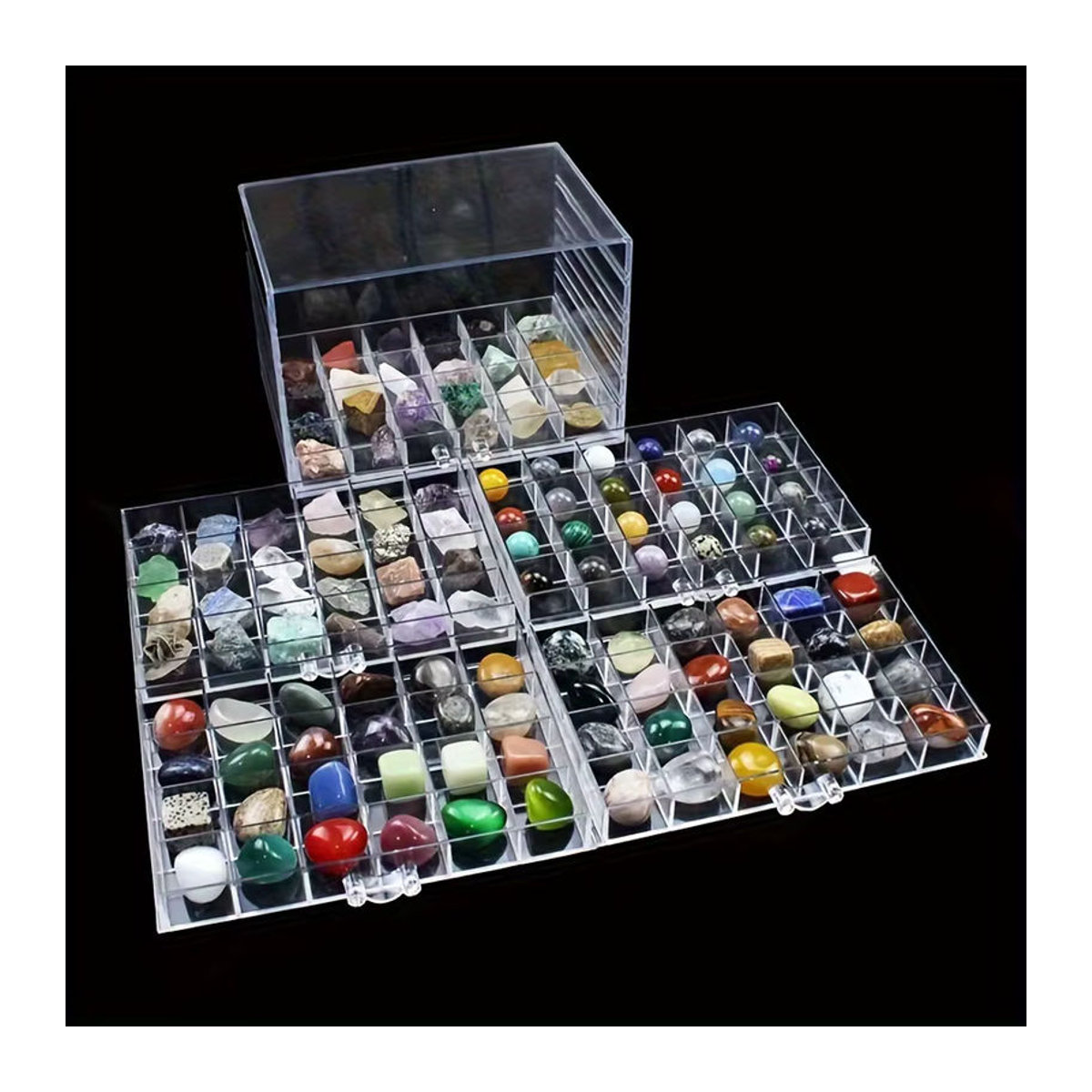 Kristallvitrine transparente Kunststoff-Aufbewahrungsbox für deine Sammlung von Natursteinen und Edelsteinen in rechteckiger Form - Bild 5