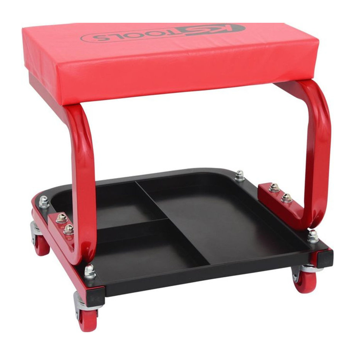 KS TOOLS Fahrbarer Werkstatthocker aus Metall und Kunstleder in Rot, B/T/H: 36,5 x 36 x 36 cm - Bild 1
