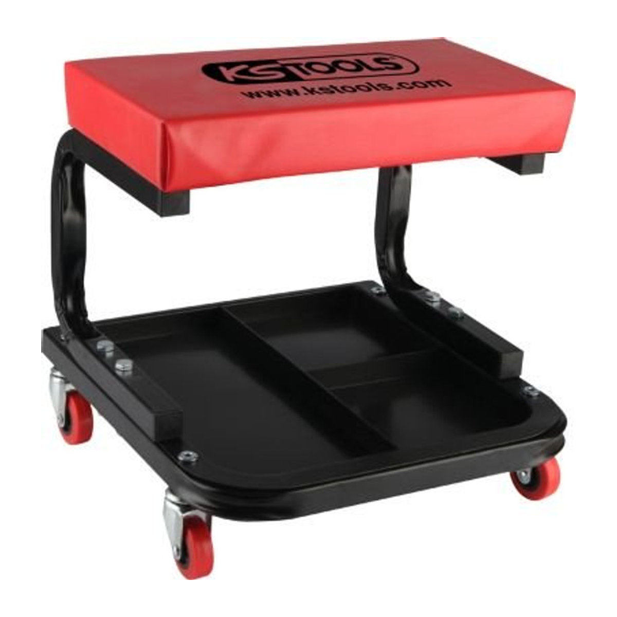 KS TOOLS Fahrbarer Werkstatthocker aus Metall und Kunstleder in Rot, B/T/H: 36,5 x 36 x 36 cm - Bild 2
