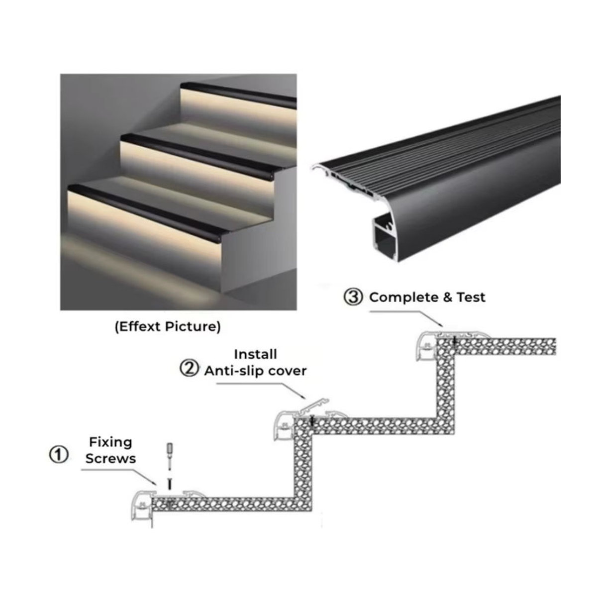 ksdligh LED-Treppenlampe aus Aluminium mit Hintergrundbeleuchtung und Stufenkanalabdeckung für minimalistische Innen- und Außenbeleuchtung - Bild 2
