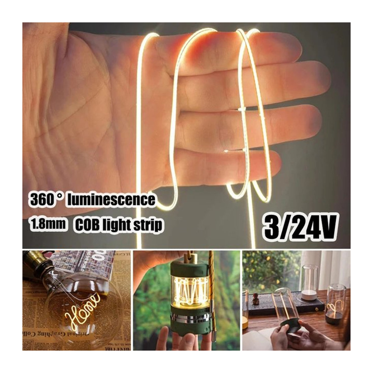 Ksdligh Leuchtender COB LED Filament Streifen 3/24 V Flexible Silikon Lampe für DIY Dekoration Industrial Style - Bild 1