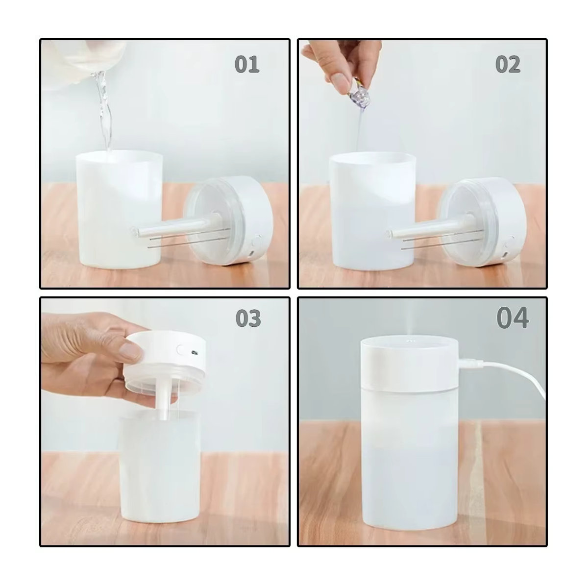 KUALOOL Mini-Luftbefeuchter und Aromatherapie-Diffusor in Weiß mit Ultraschall-Zerstäuber und USB-LED-Lampe - Bild 5