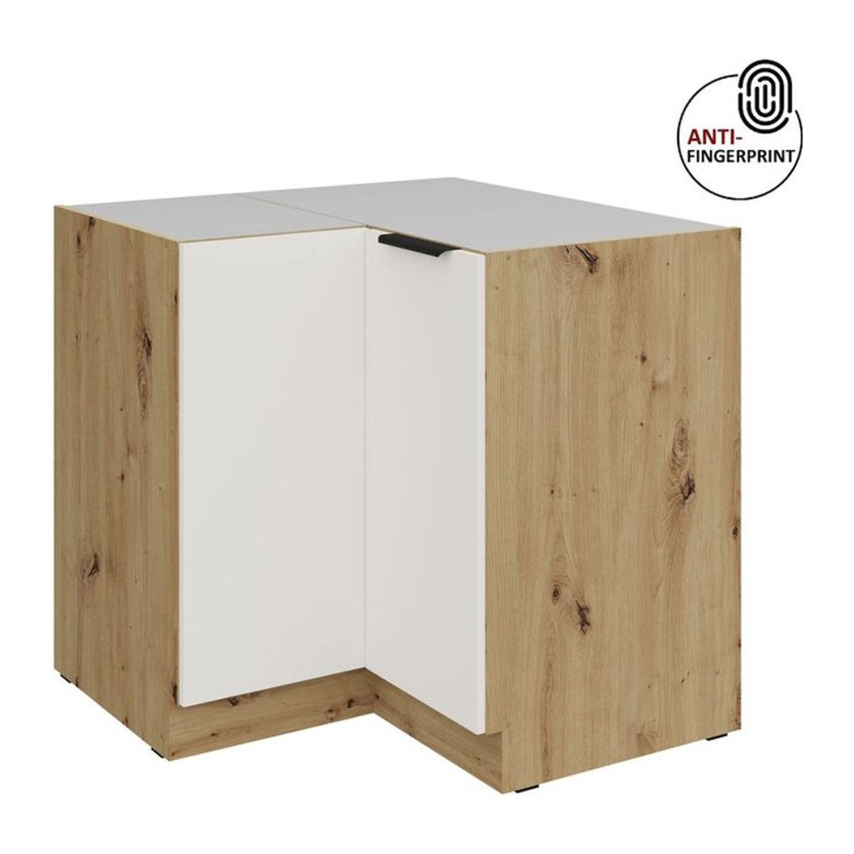 Küchen Eckschrank ARIA Unterschrank mit Drehtüren in Weiss ultra matt Anti Fingerprint B/T/H: 90 x 90 x 90 cm - Bild 1