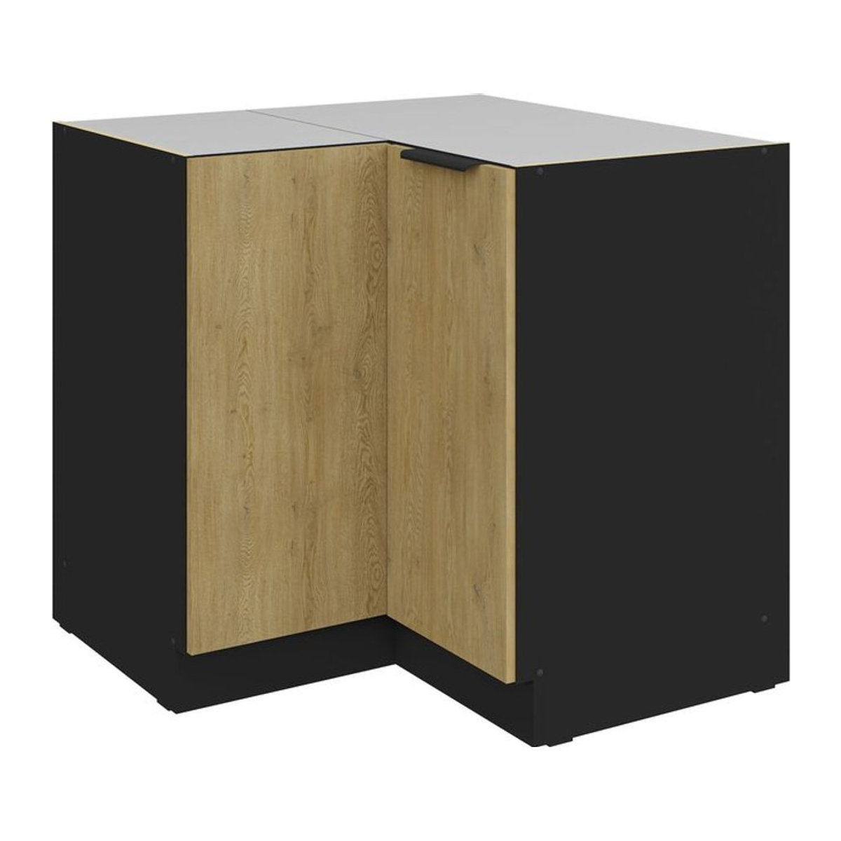 Küchen Eckunterschrank CREMONA mit Drehtüren in Eiche hell und Schwarz B/T/H: 90 x 90 cm - Bild 1