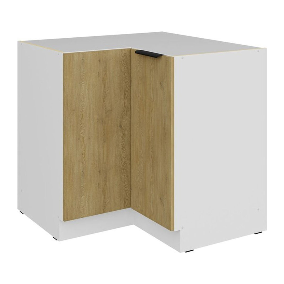 Küchen Eckunterschrank CREMONA mit Drehtüren in Eiche hell und Weiß, B/T: 90 x 90 cm - Bild 1