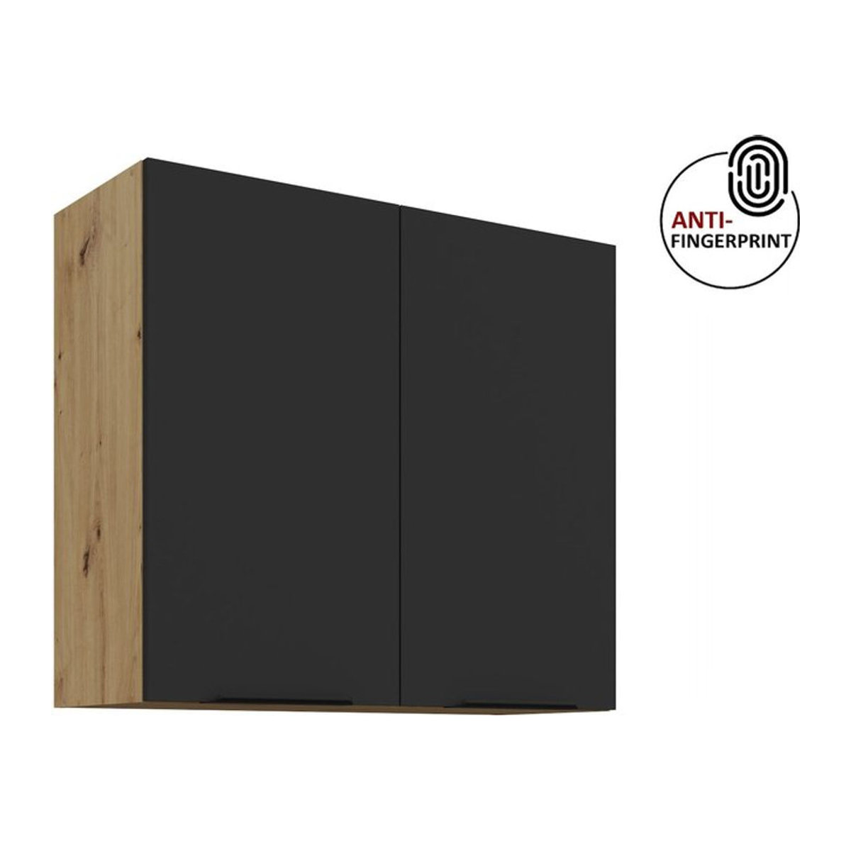 Küchen Hängeschrank ARIA Schwarz matt mit Drehtüren Modern B: 80 cm, H: 72 cm - Bild 1