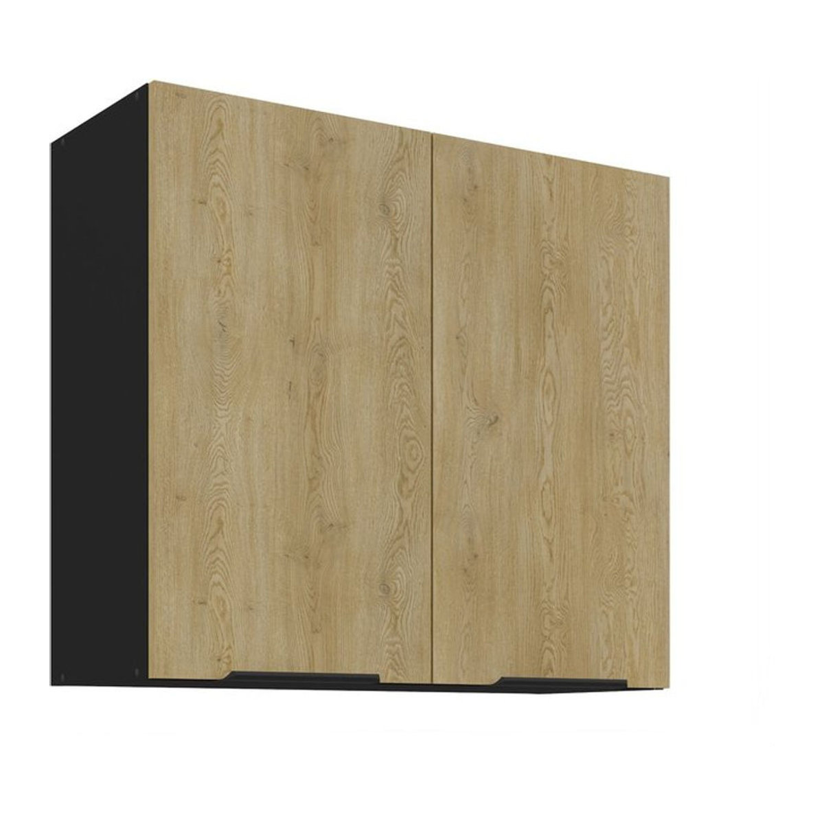 Küchen Hängeschrank CREMONA mit Drehtüren in Eiche Natur und Schwarz, Breite: 80 cm - Bild 1
