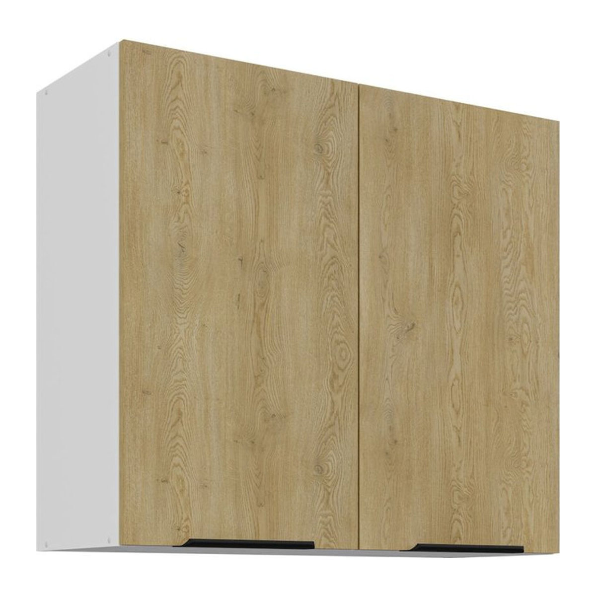 Küchen Hängeschrank CREMONA mit Drehtüren in Eiche Natur und Weiß, Breite: 80 cm - Bild 1