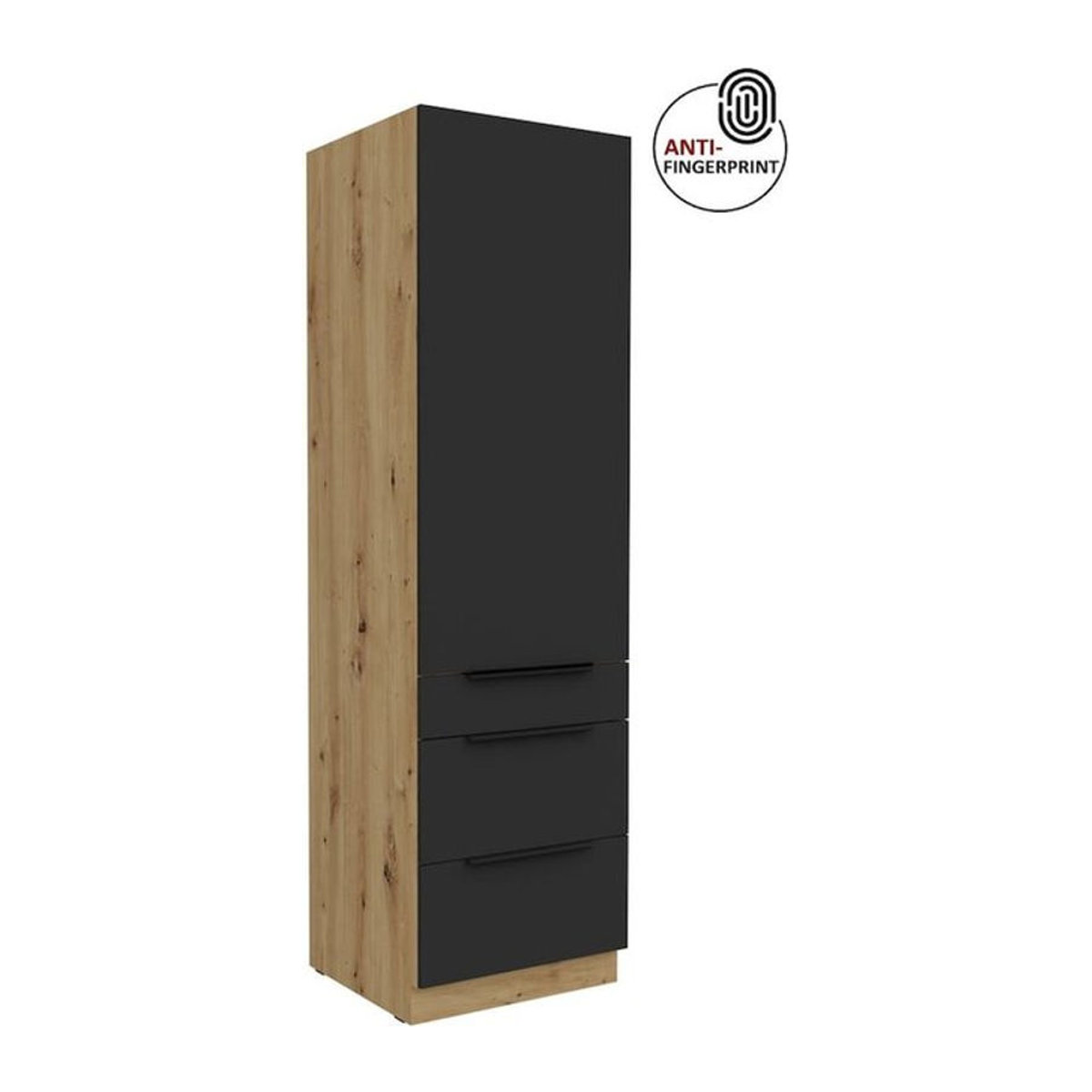 Küchen Hochschrank ARIA Vorratsschrank Modern Schwarz matt Anti Fingerprint Breite: 60 cm - Bild 1