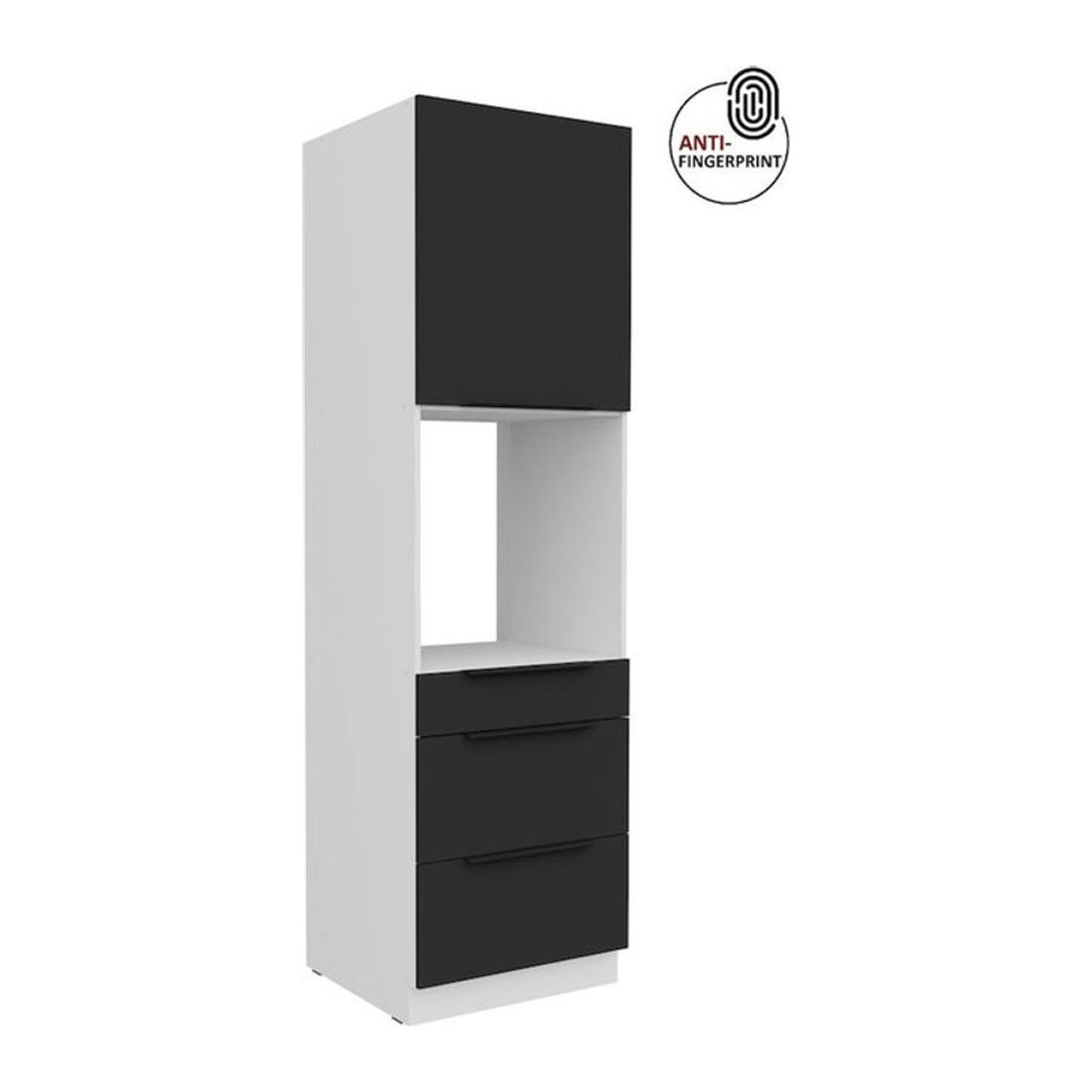 Küchen Hochschrank ARIA Vorratsschrank Modern Schwarz matt Anti Fingerprint Breite: 60 cm - Bild 1