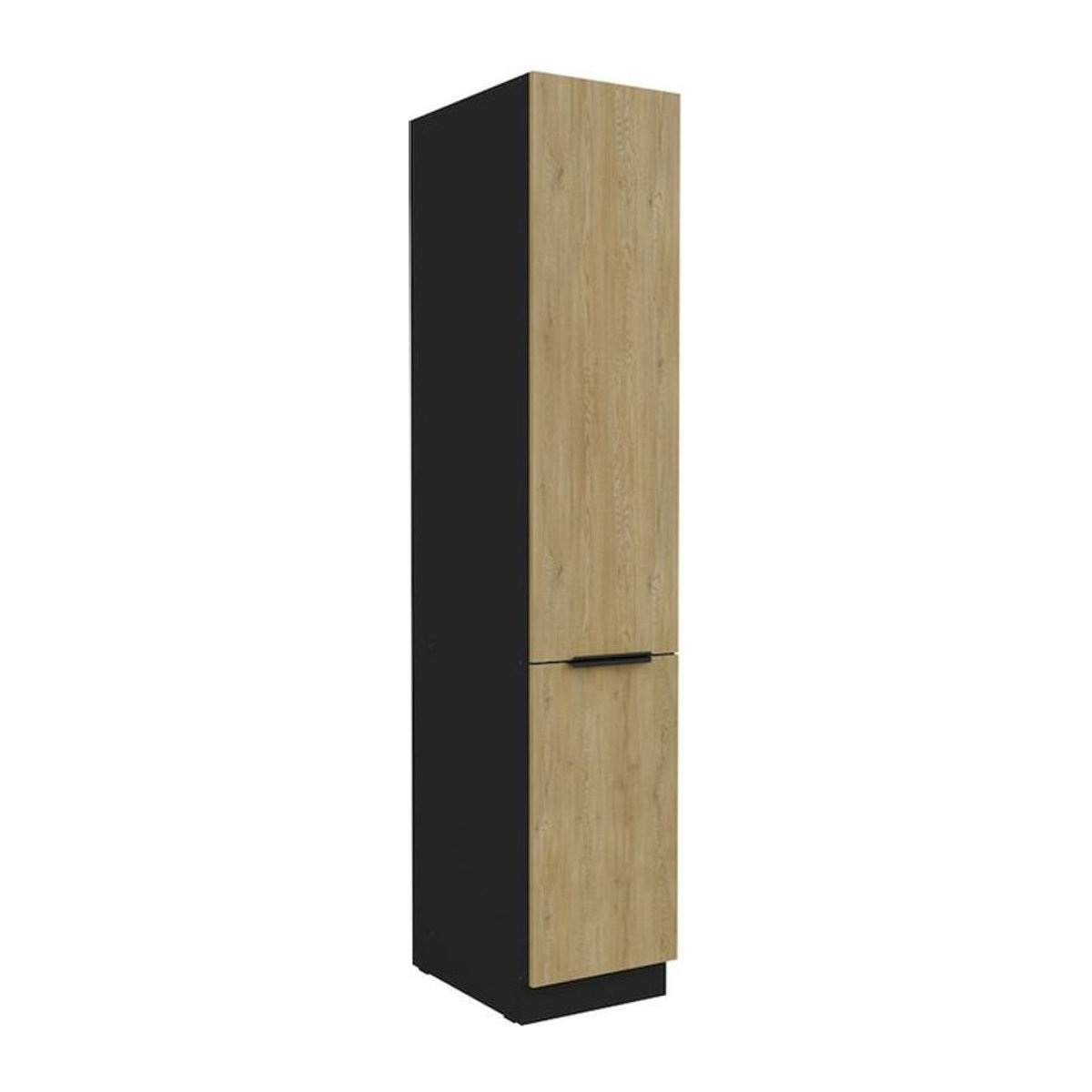 Küchen Hochschrank CREMONA Vorratsschrank in Eiche Natur und Schwarz, Breite: 40 cm - Bild 1
