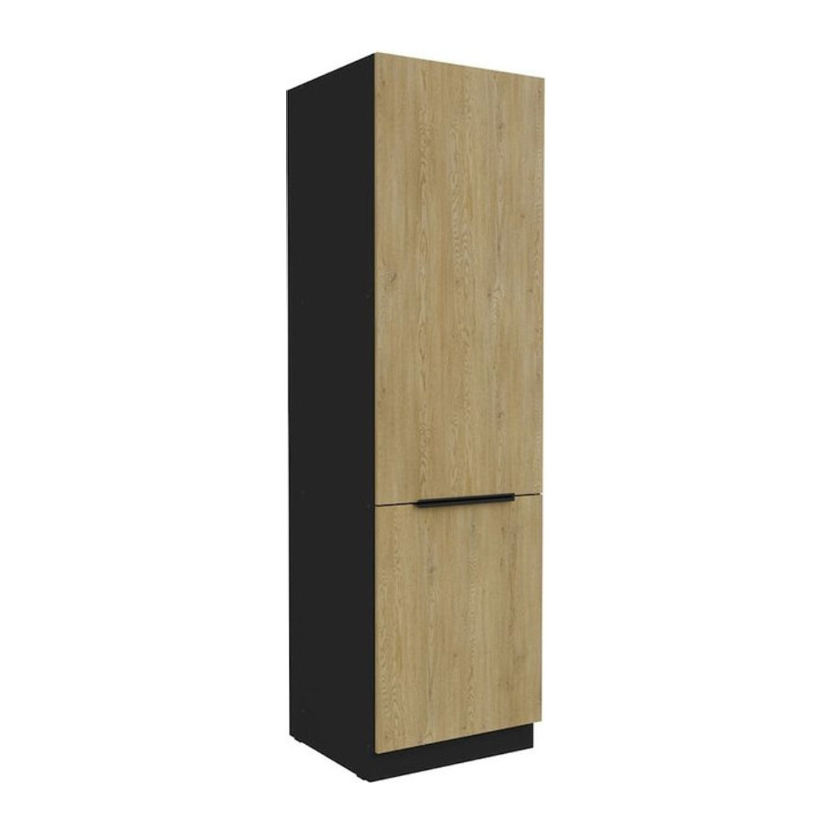 Küchen Hochschrank CREMONA Vorratsschrank in Eiche Natur und Schwarz, Breite: 60 cm - Bild 1