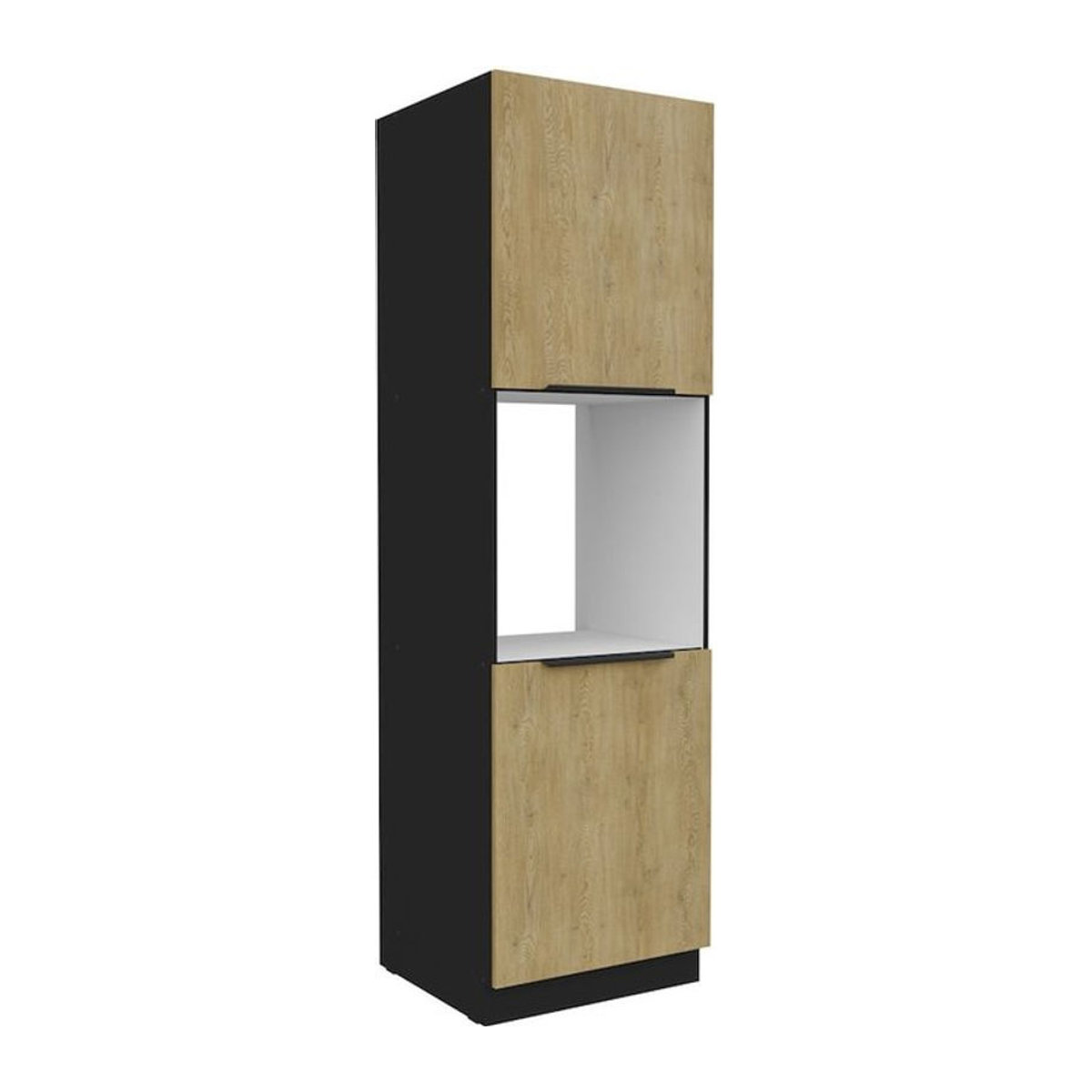 Küchen Hochschrank CREMONA Vorratsschrank in Eiche Natur und Schwarz, Breite: 60 cm - Bild 1