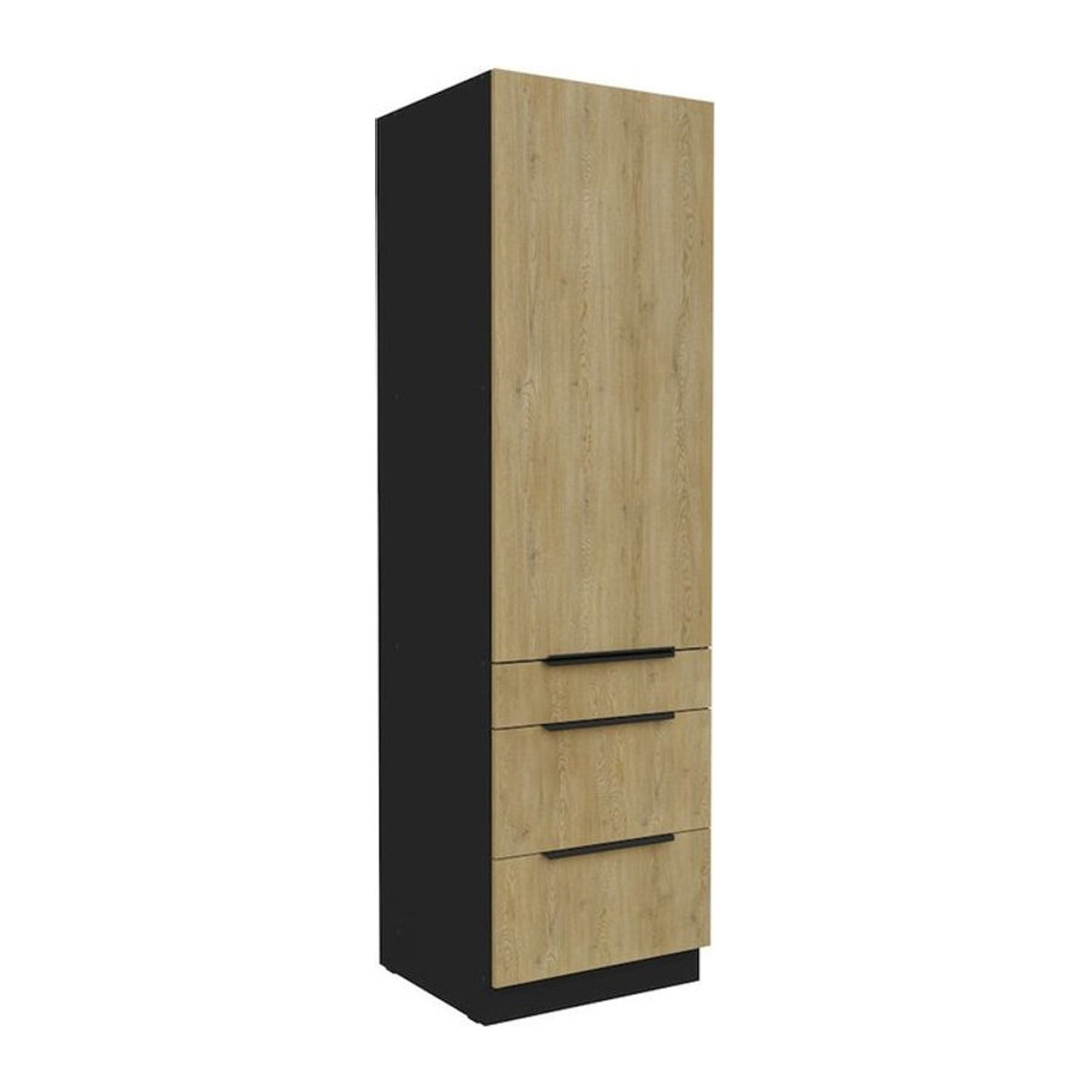 Küchen Hochschrank CREMONA Vorratsschrank in Eiche Natur und Schwarz, Breite: 60 cm - Bild 1