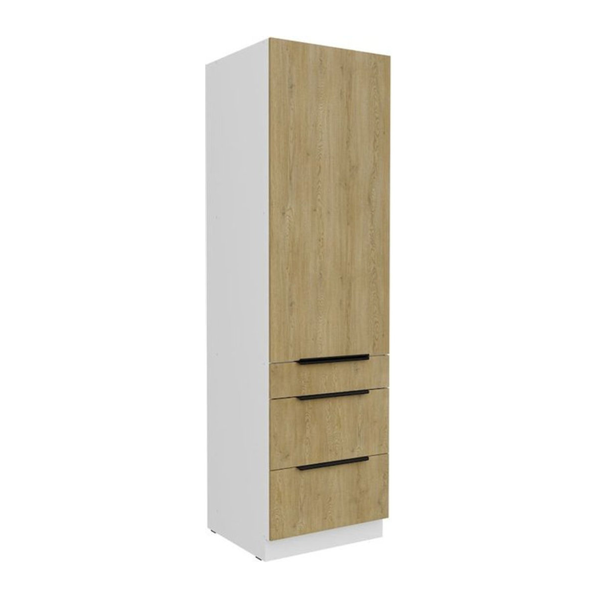 Küchen Hochschrank CREMONA Vorratsschrank in Eiche Natur und Weiß mit 60 cm Breite - Bild 1