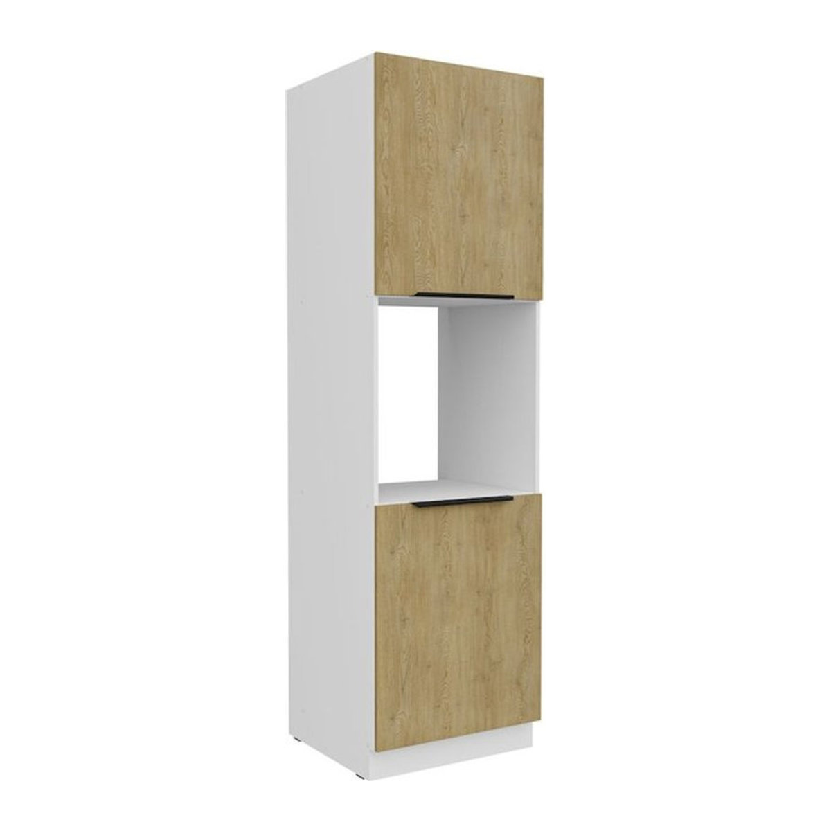 Küchen Hochschrank CREMONA Vorratsschrank in Eiche Natur und Weiß mit Breite: 60 cm - Bild 1