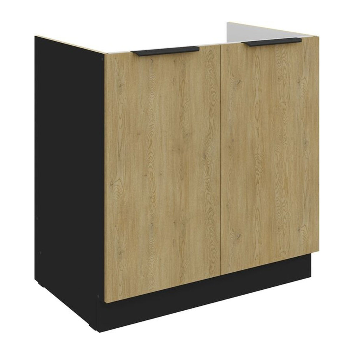 Küchen Spülenunterschrank CREMONA Eiche Natur mit Drehtüren Breite: 80 cm - Bild 1