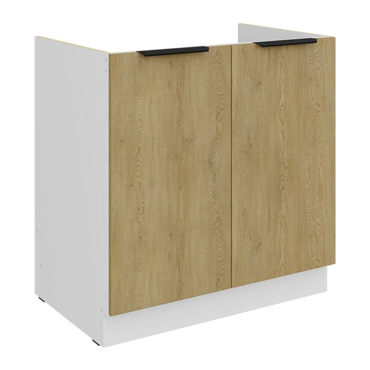 Küchen Spülenunterschrank CREMONA Eiche Natur mit Drehtüren, Breite: 80 cm - Bild 1