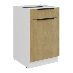 Küchen Unterschrank CREMONA Eiche Natur mit Vollauszug und Soft-Close, Breite: 50 cm