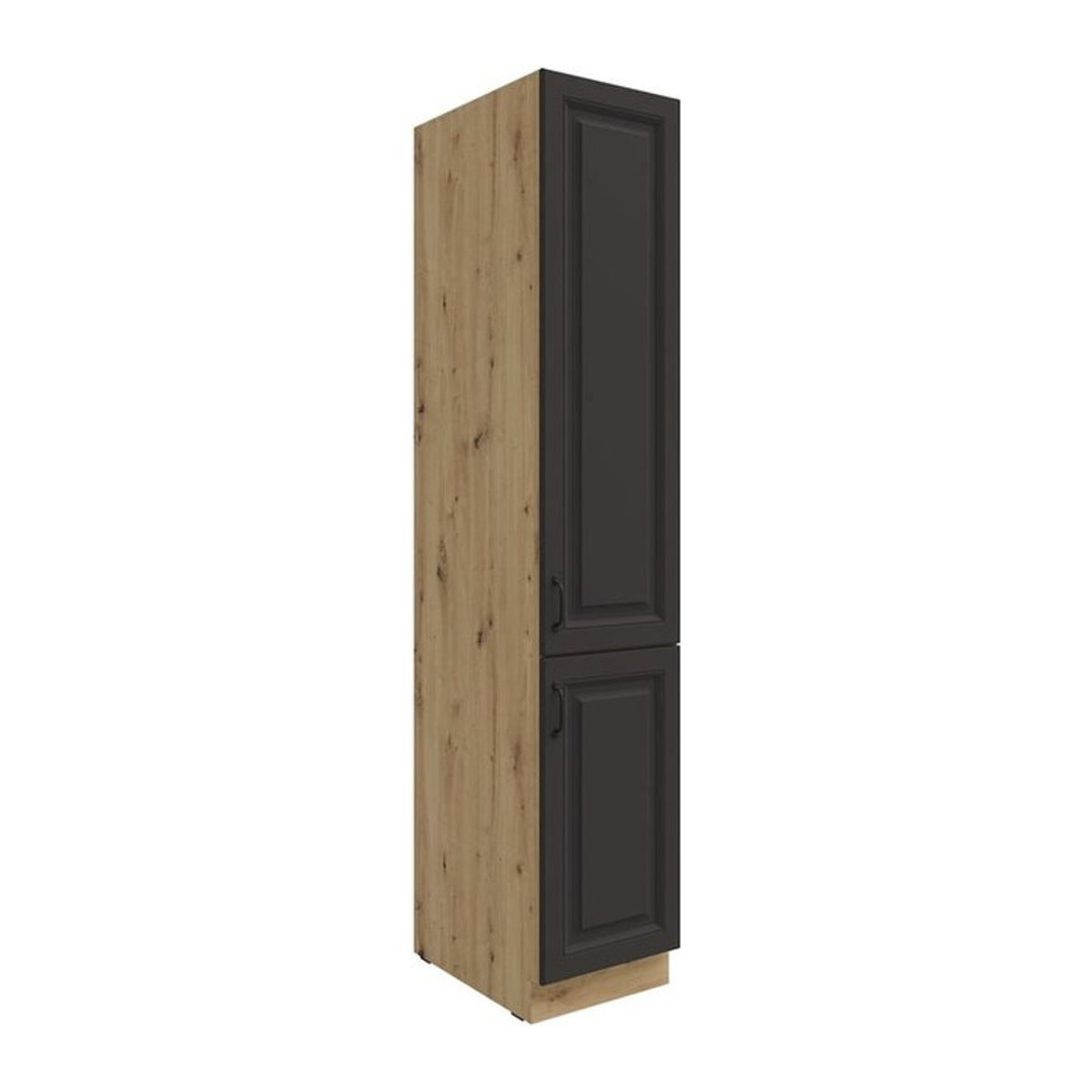 Küchen Vorratsschrank Stilo in Grau und Eiche im Landhaus-Design mit Drehtüren, Breite: 40 cm - Bild 1