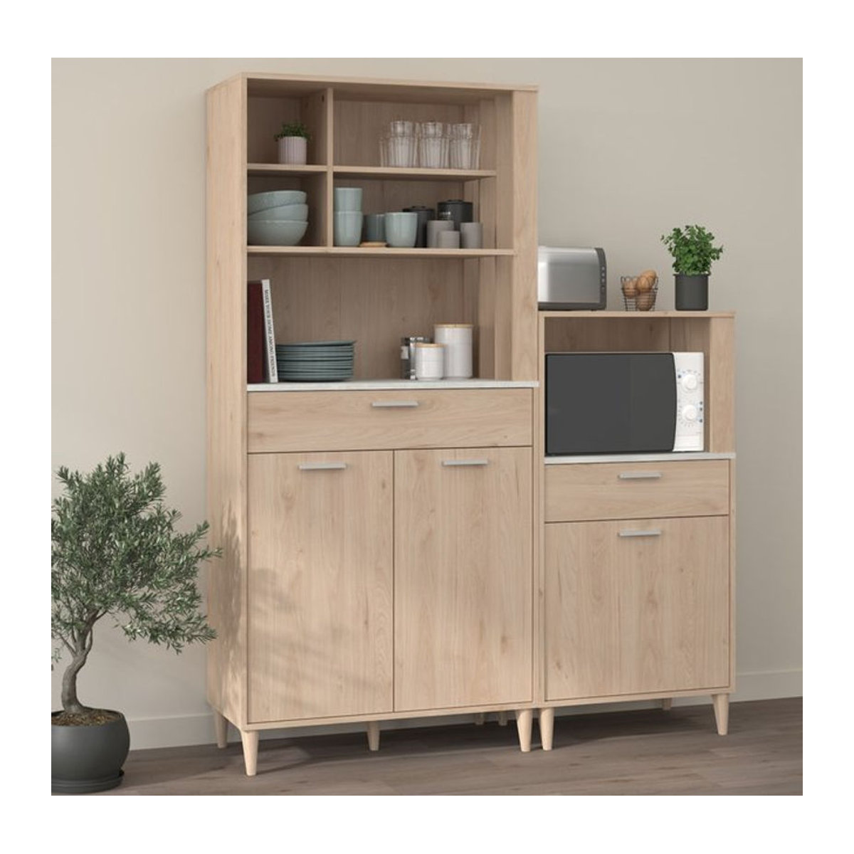 Küchenbuffet Set Parisot Gala 1 Jackson Eiche Natur im skandinavischen Design mit Drehtüren B: 182 cm, H: 84 cm, T: 41 cm - Bild 1