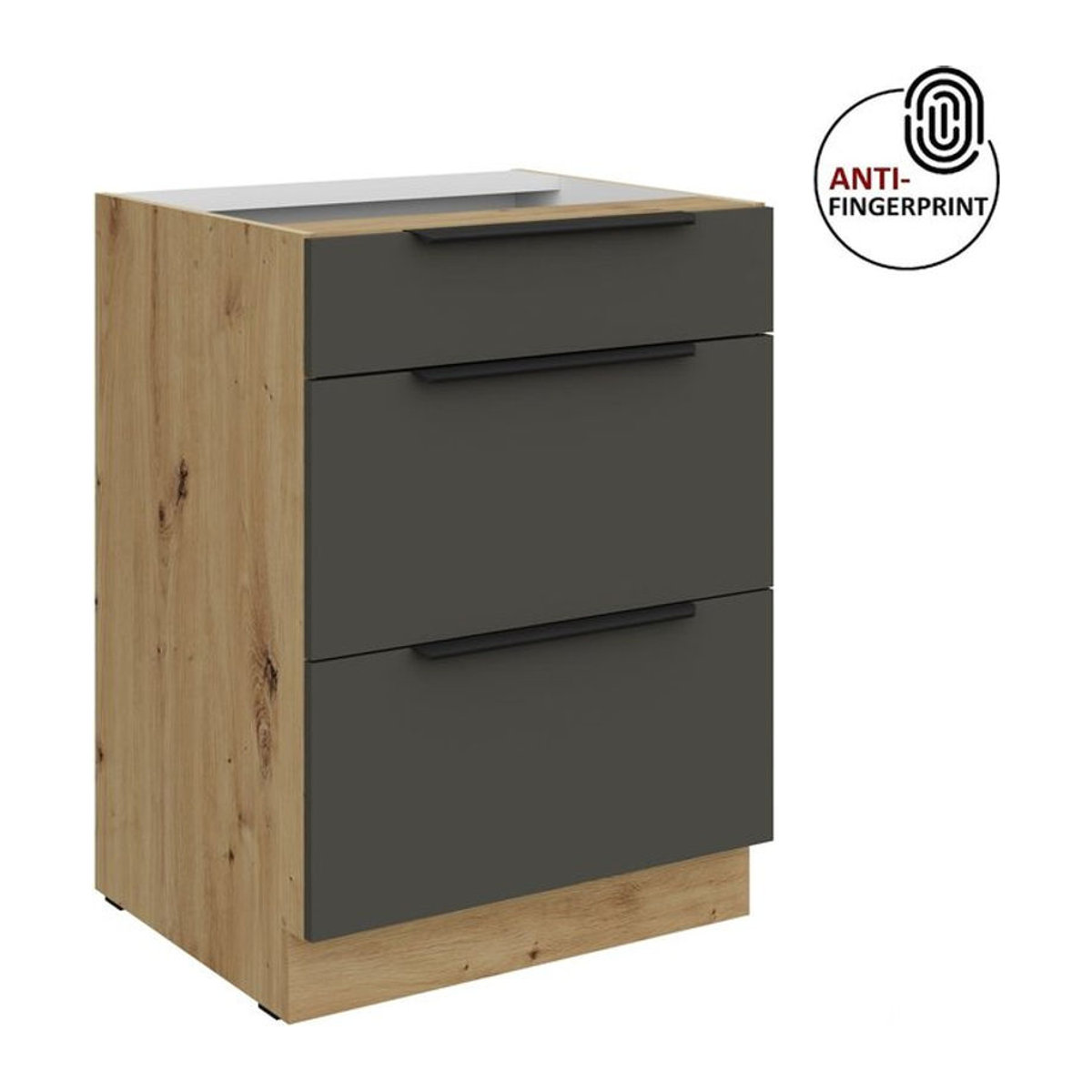 Küchenunterschrank ARIA in Grau matt mit Anti-Fingerprint-Beschichtung, Breite: 60 cm - Bild 1