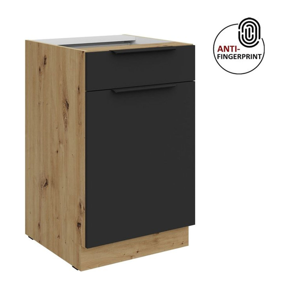 Küchenunterschrank ARIA mit Drehtüren in Schwarz matt mit Anti-Fingerprint-Beschichtung, Breite: 50 cm - Bild 1