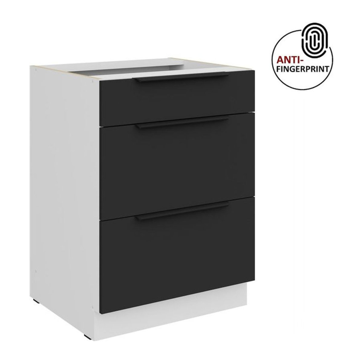 Küchenunterschrank ARIA Modern Schwarz Matt Anti Fingerprint Breite: 60 cm - Bild 1