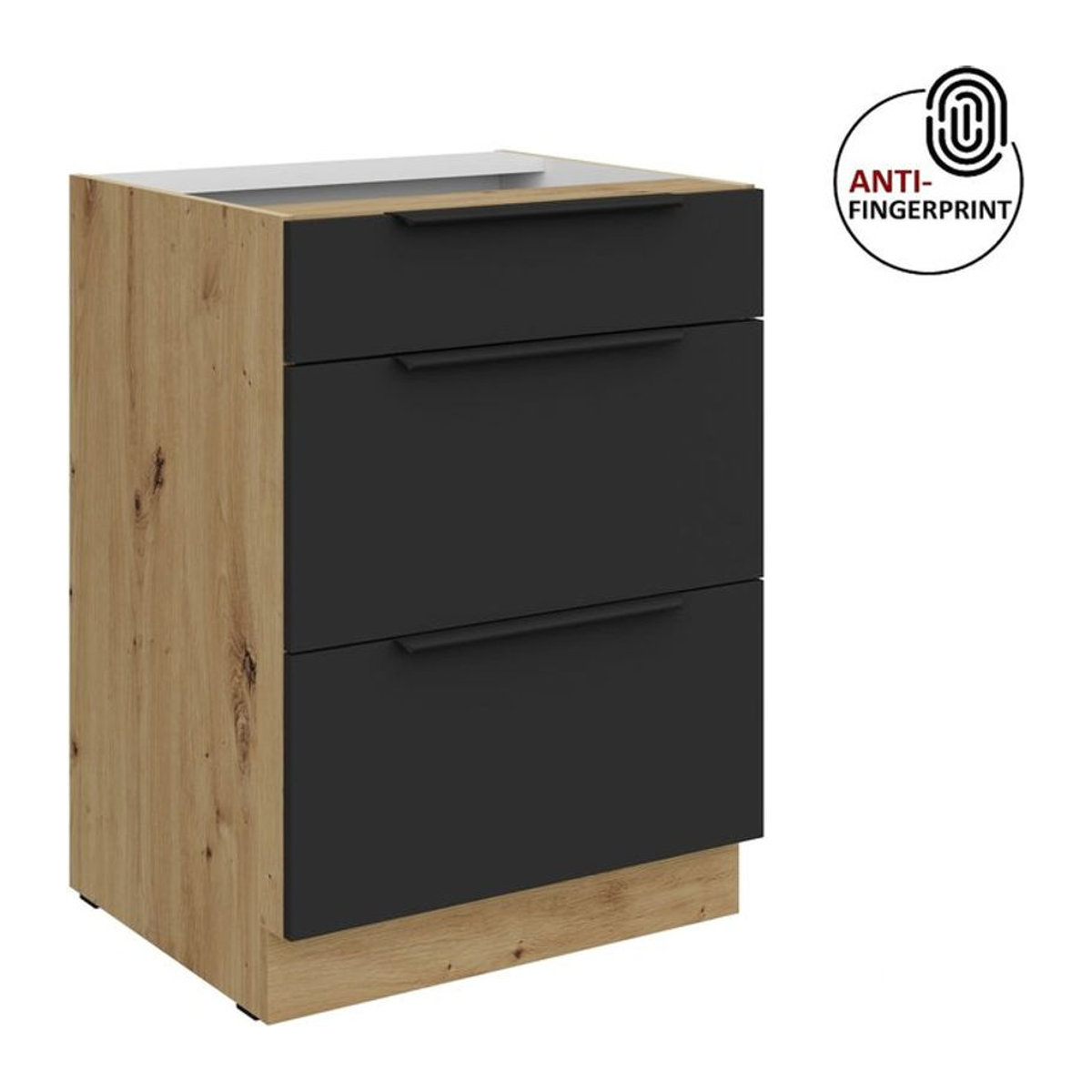 Küchenunterschrank ARIA Modern Schwarz matt Anti Fingerprint Breite: 60 cm - Bild 1