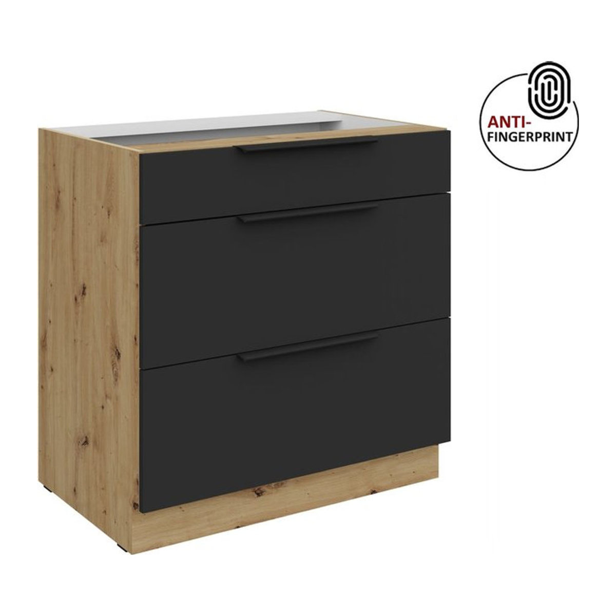 Küchenunterschrank ARIA Modern Schwarz matt Anti Fingerprint Breite: 80 cm - Bild 1