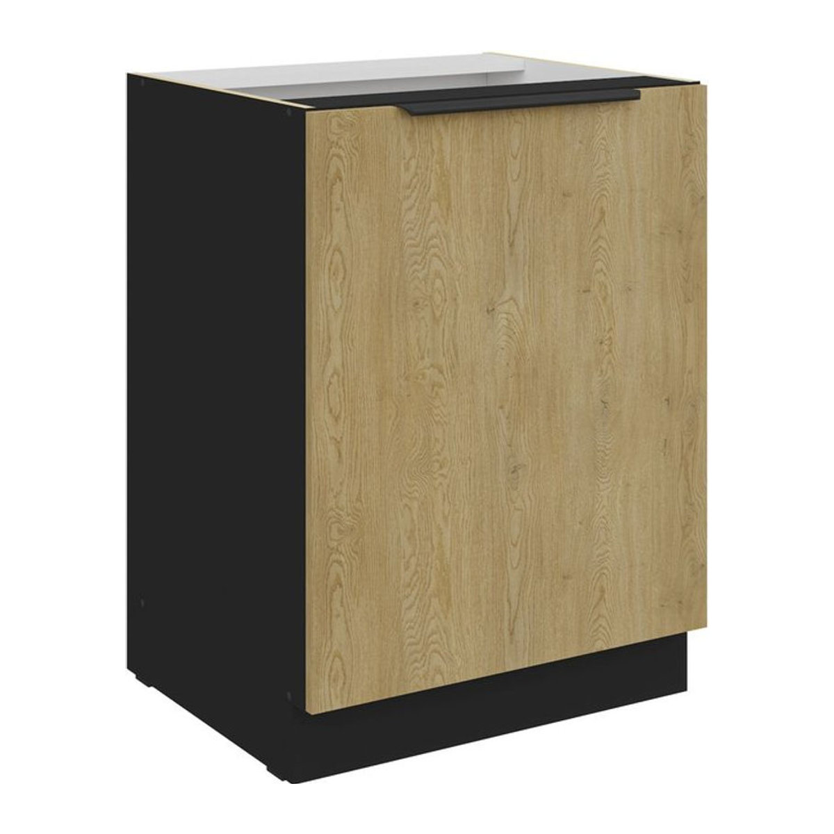 Küchenunterschrank CREMONA mit Drehtüren in Eiche Natur und Schwarz, Breite: 60 cm - Bild 1