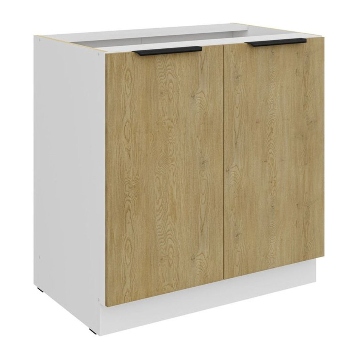 Küchenunterschrank CREMONA mit Drehtüren in Eiche Natur und Weiß, Breite: 80 cm - Bild 1